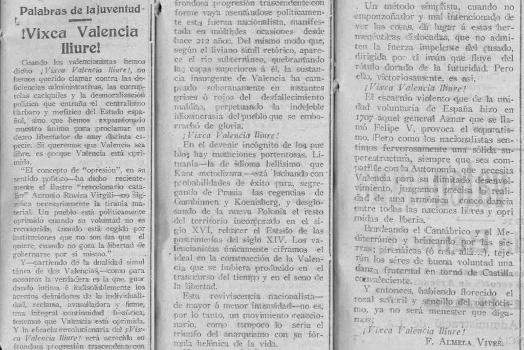 Article de Francesc Almela i Vives en La Correspondencia de Valencia el 19 de febrer de 1919